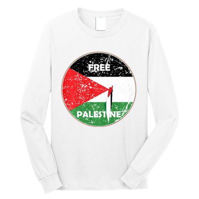 Palestine Flag And Map Vintage Distressed Free Palestine Long Sleeve Shirt