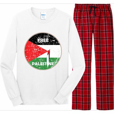 Palestine Flag And Map Vintage Distressed Free Palestine Long Sleeve Pajama Set