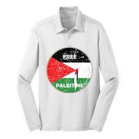 Palestine Flag And Map Vintage Distressed Free Palestine Silk Touch Performance Long Sleeve Polo