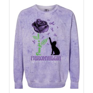 Paws For A Cure Fibromyalgia Awareness Day Black Cat And Rose Gift Colorblast Crewneck Sweatshirt