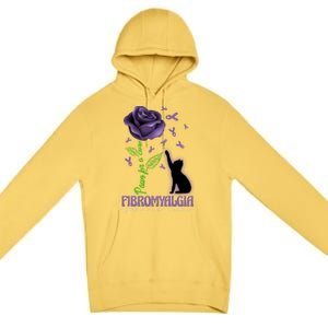 Paws For A Cure Fibromyalgia Awareness Day Black Cat And Rose Gift Premium Pullover Hoodie