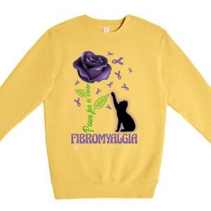 Paws For A Cure Fibromyalgia Awareness Day Black Cat And Rose Gift Premium Crewneck Sweatshirt