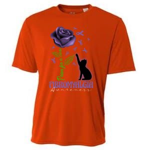 Paws For A Cure Fibromyalgia Awareness Day Black Cat And Rose Gift Cooling Performance Crew T-Shirt