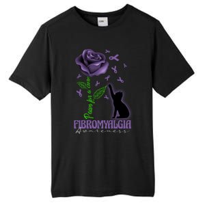 Paws For A Cure Fibromyalgia Awareness Day Black Cat And Rose Gift Tall Fusion ChromaSoft Performance T-Shirt