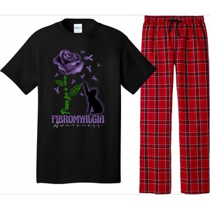 Paws For A Cure Fibromyalgia Awareness Day Black Cat And Rose Gift Pajama Set