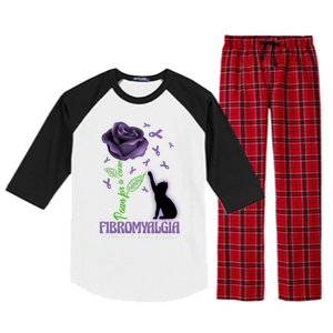 Paws For A Cure Fibromyalgia Awareness Day Black Cat And Rose Gift Raglan Sleeve Pajama Set