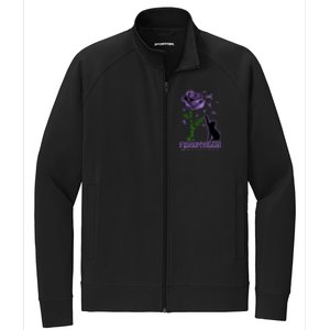 Paws For A Cure Fibromyalgia Awareness Day Black Cat And Rose Gift Stretch Full-Zip Cadet Jacket