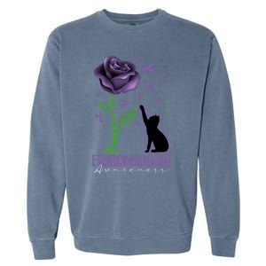 Paws For A Cure Fibromyalgia Awareness Day Black Cat And Rose Gift Garment-Dyed Sweatshirt