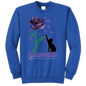 Paws For A Cure Fibromyalgia Awareness Day Black Cat And Rose Gift Sweatshirt