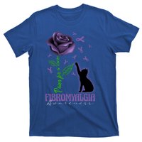 Paws For A Cure Fibromyalgia Awareness Day Black Cat And Rose Gift T-Shirt