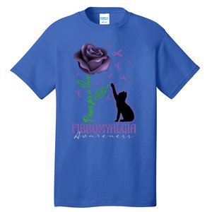 Paws For A Cure Fibromyalgia Awareness Day Black Cat And Rose Gift Tall T-Shirt