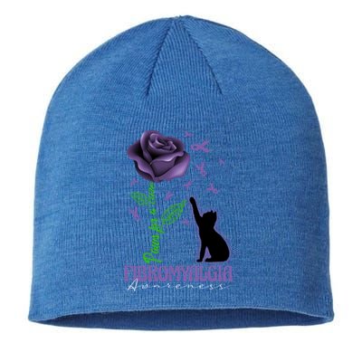 Paws For A Cure Fibromyalgia Awareness Day Black Cat And Rose Gift Sustainable Beanie