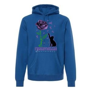 Paws For A Cure Fibromyalgia Awareness Day Black Cat And Rose Gift Premium Hoodie