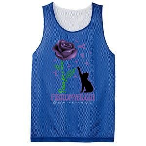 Paws For A Cure Fibromyalgia Awareness Day Black Cat And Rose Gift Mesh Reversible Basketball Jersey Tank