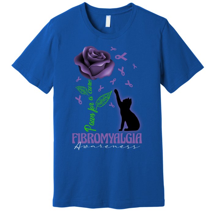 Paws For A Cure Fibromyalgia Awareness Day Black Cat And Rose Gift Premium T-Shirt