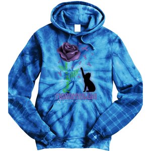 Paws For A Cure Fibromyalgia Awareness Day Black Cat And Rose Gift Tie Dye Hoodie