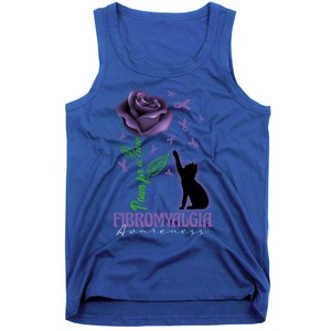 Paws For A Cure Fibromyalgia Awareness Day Black Cat And Rose Gift Tank Top