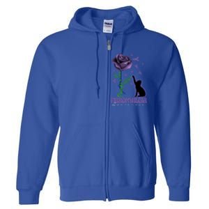 Paws For A Cure Fibromyalgia Awareness Day Black Cat And Rose Gift Full Zip Hoodie