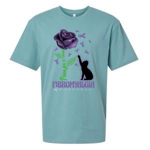 Paws For A Cure Fibromyalgia Awareness Day Black Cat And Rose Gift Sueded Cloud Jersey T-Shirt