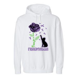 Paws For A Cure Fibromyalgia Awareness Day Black Cat And Rose Gift Garment-Dyed Fleece Hoodie