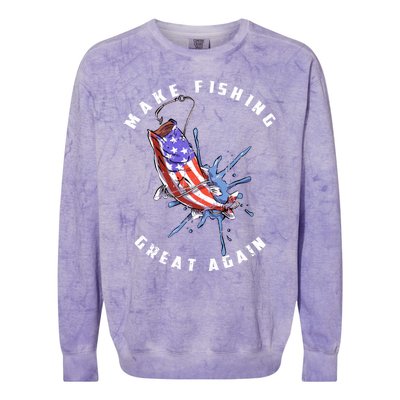 Patriotic Fishing Art Make Fishing Great Again American Flag Gift Colorblast Crewneck Sweatshirt