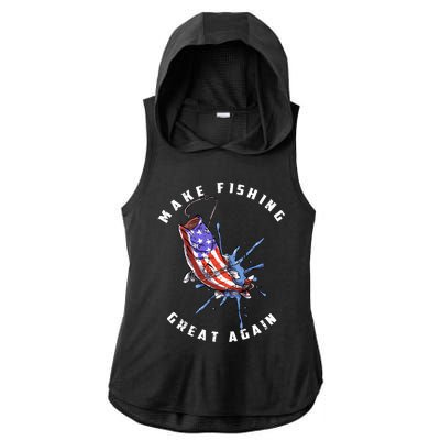 Patriotic Fishing Art Make Fishing Great Again American Flag Gift Ladies PosiCharge Tri-Blend Wicking Draft Hoodie Tank