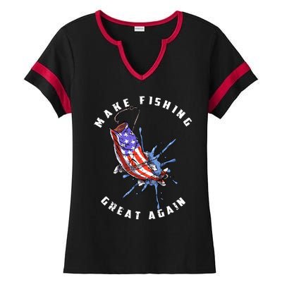 Patriotic Fishing Art Make Fishing Great Again American Flag Gift Ladies Halftime Notch Neck Tee