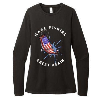 Patriotic Fishing Art Make Fishing Great Again American Flag Gift Womens CVC Long Sleeve Shirt