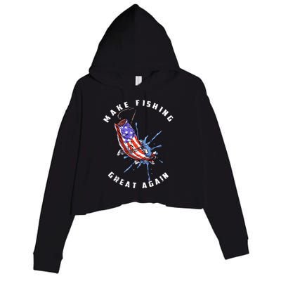 Patriotic Fishing Art Make Fishing Great Again American Flag Gift Crop Fleece Hoodie