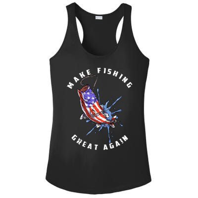 Patriotic Fishing Art Make Fishing Great Again American Flag Gift Ladies PosiCharge Competitor Racerback Tank