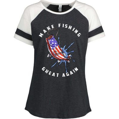 Patriotic Fishing Art Make Fishing Great Again American Flag Gift Enza Ladies Jersey Colorblock Tee