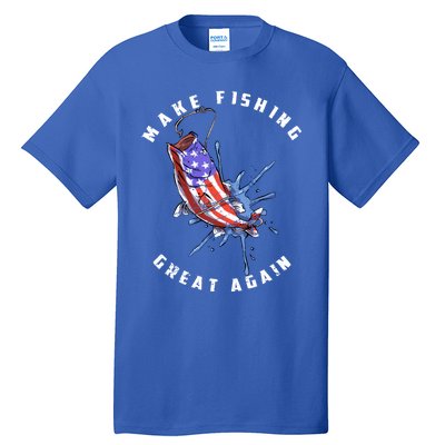 Patriotic Fishing Art Make Fishing Great Again American Flag Gift Tall T-Shirt