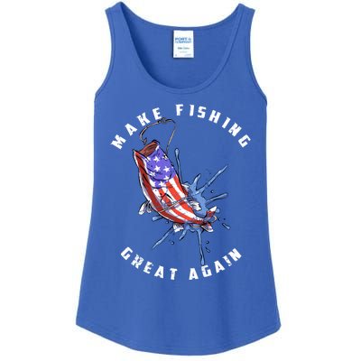 Patriotic Fishing Art Make Fishing Great Again American Flag Gift Ladies Essential Tank