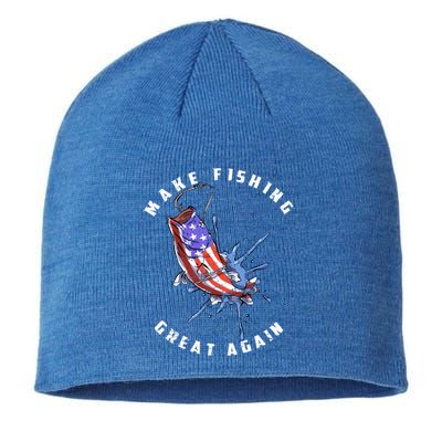 Patriotic Fishing Art Make Fishing Great Again American Flag Gift Sustainable Beanie