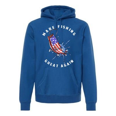 Patriotic Fishing Art Make Fishing Great Again American Flag Gift Premium Hoodie