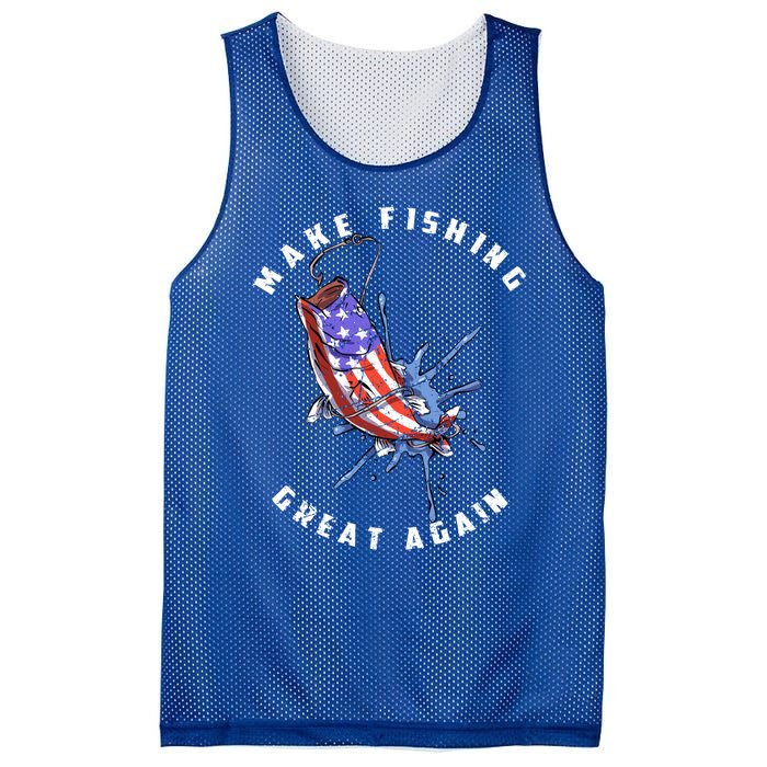 Patriotic Fishing Art Make Fishing Great Again American Flag Gift Mesh Reversible Basketball Jersey Tank