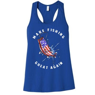 Patriotic Fishing Art Make Fishing Great Again American Flag Gift Women's Racerback Tank