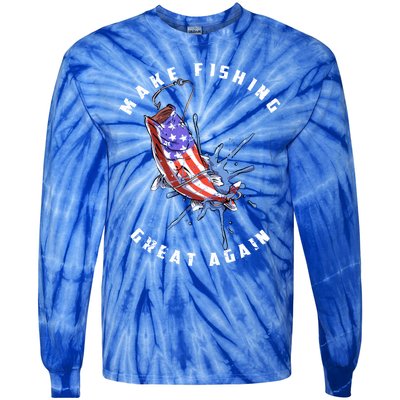 Patriotic Fishing Art Make Fishing Great Again American Flag Gift Tie-Dye Long Sleeve Shirt