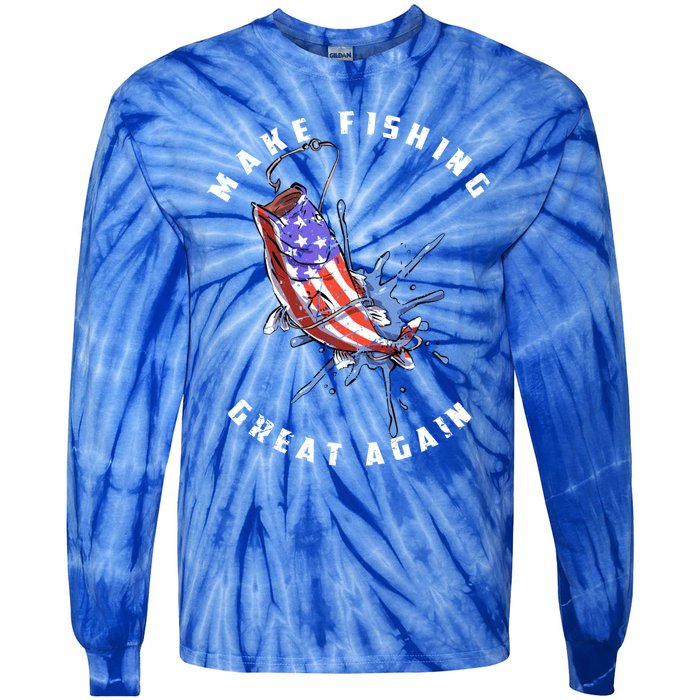 Patriotic Fishing Art Make Fishing Great Again American Flag Gift Tie-Dye Long Sleeve Shirt