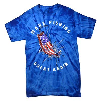 Patriotic Fishing Art Make Fishing Great Again American Flag Gift Tie-Dye T-Shirt