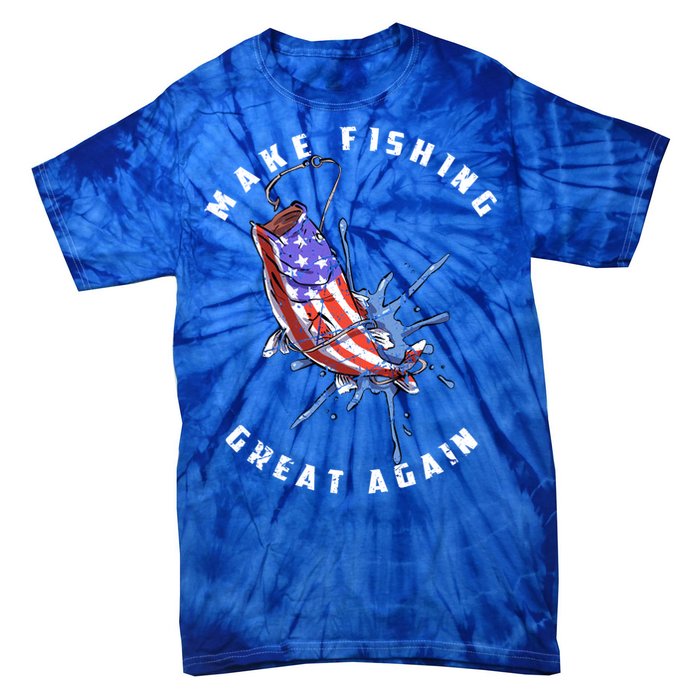 Patriotic Fishing Art Make Fishing Great Again American Flag Gift Tie-Dye T-Shirt