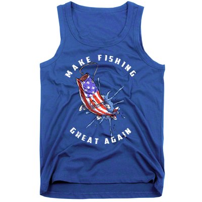 Patriotic Fishing Art Make Fishing Great Again American Flag Gift Tank Top