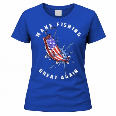 Patriotic Fishing Art Make Fishing Great Again American Flag Gift Women's T-Shirt