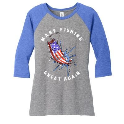 Patriotic Fishing Art Make Fishing Great Again American Flag Gift Women's Tri-Blend 3/4-Sleeve Raglan Shirt