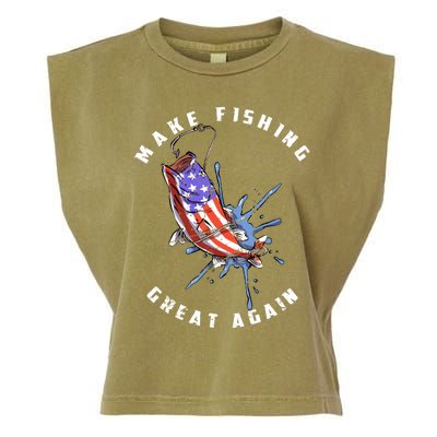 Patriotic Fishing Art Make Fishing Great Again American Flag Gift Garment-Dyed Women's Muscle Tee