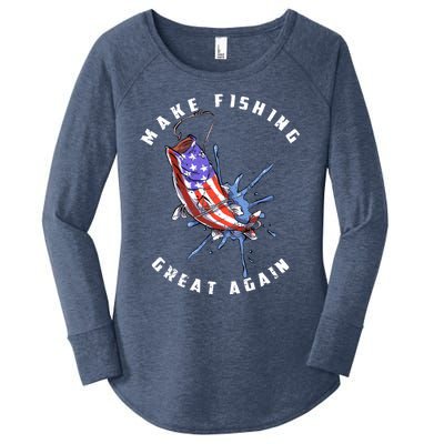 Patriotic Fishing Art Make Fishing Great Again American Flag Gift Women's Perfect Tri Tunic Long Sleeve Shirt