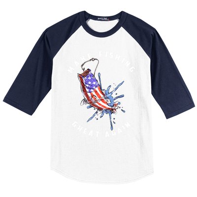 Patriotic Fishing Art Make Fishing Great Again American Flag Gift Baseball Sleeve Shirt