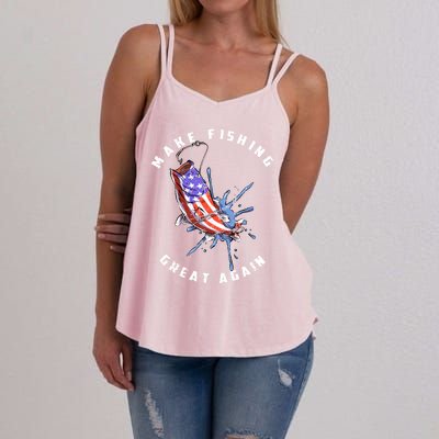 Patriotic Fishing Art Make Fishing Great Again American Flag Gift Women's Strappy Tank