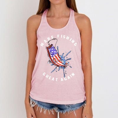 Patriotic Fishing Art Make Fishing Great Again American Flag Gift Women's Knotted Racerback Tank