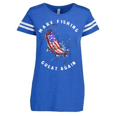 Patriotic Fishing Art Make Fishing Great Again American Flag Gift Enza Ladies Jersey Football T-Shirt